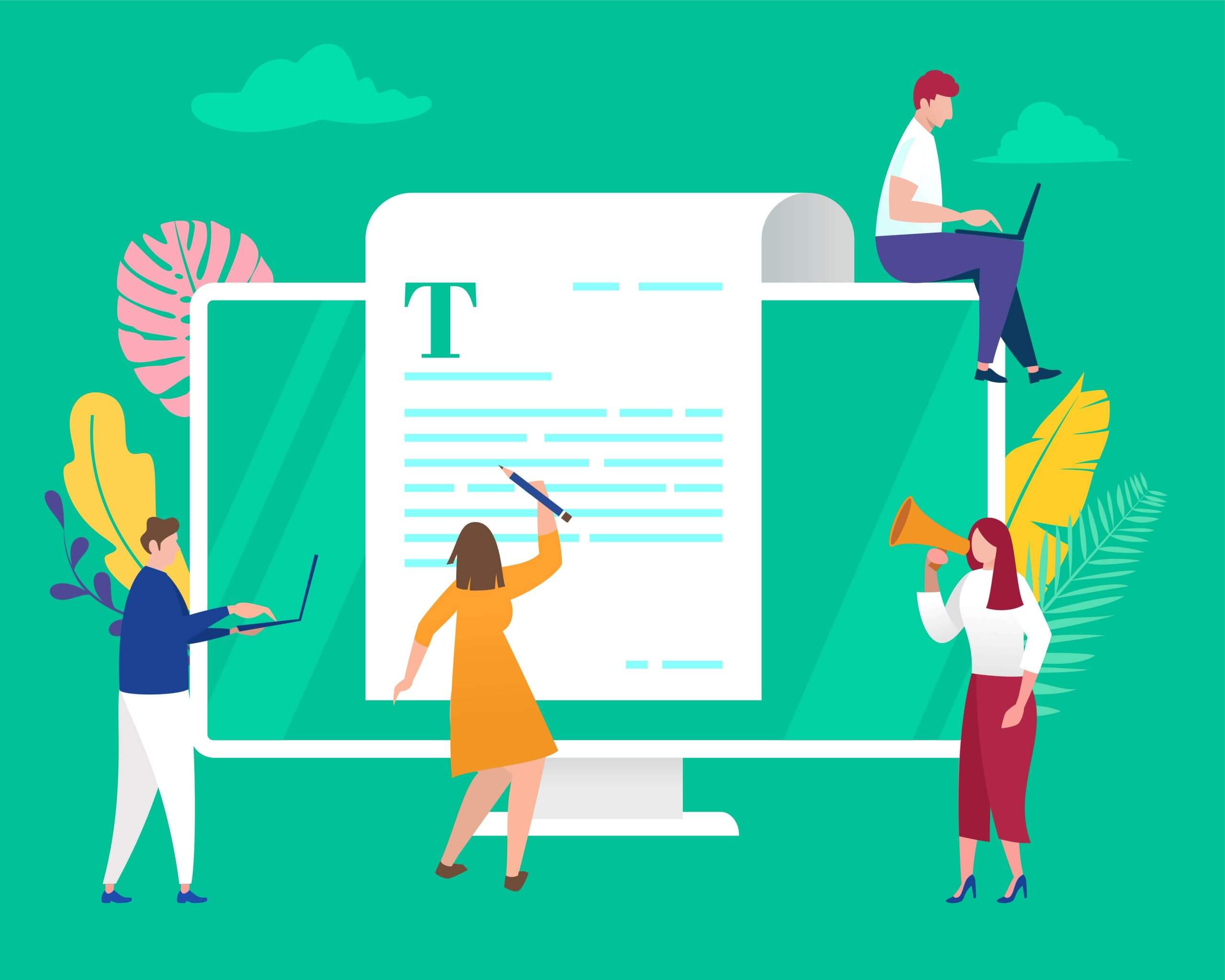 persone scrivono su una pergamena per rappresentare copywriting