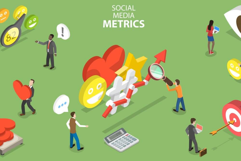 concetto di metriche social media reach engagement impression