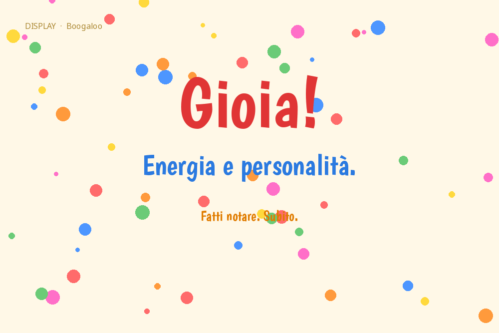 esempio di font display boogaloo, font giocoso che trasmette gioia, energia e personalità